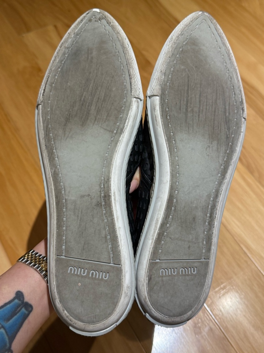 Miu Miu Black Perforated Slip-On Sneakers with Silver Cap Toe - Picture 6 of 6